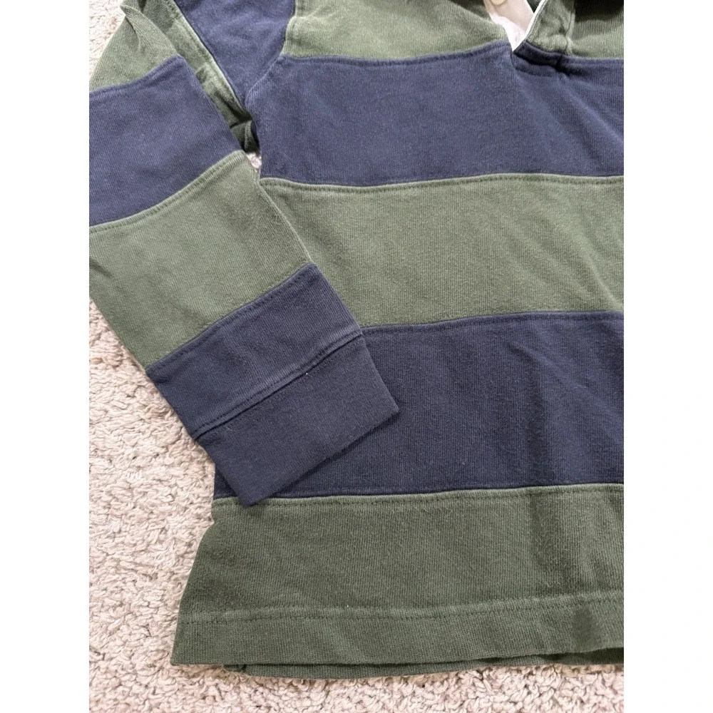 Gymboree Boys Kids Green Blue Striped Polo Long Sleeve Shirt 7 Rugby‎ Preppy